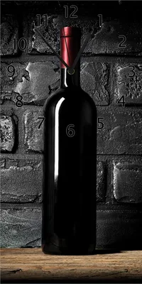 Produktbild von Wallario Design Wanduhr Rotwein-Flasche am Abend aus Echtglas, Größe 30 x 60 cm