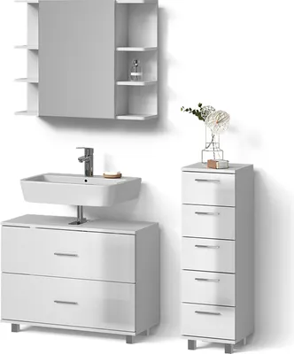 Produktbild von Badmöbel-Set Livinity Eisak Weiß Hochglanz 3 Teile, mit Unterschrank 80 cm, Model 52875