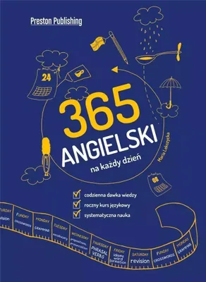 A book cover for an English language learning course titled '365 Angielski na każdy dzień' (365 English for Every Day). The cover features illustrations related to learning and daily activities, with the title prominently displayed.