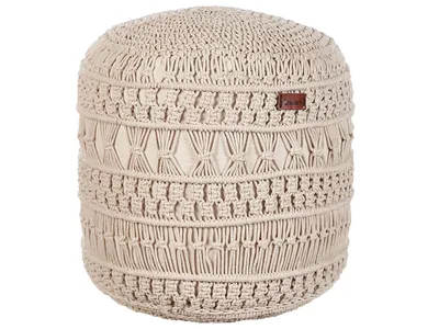 Produktbild von BELIANI Pouf Beige aus Baumwolle ⌀ 45 cm Rund Makramee Design Boho Stil Wohnaccessoires für Wohnzimmer Schlafzimmer Flur