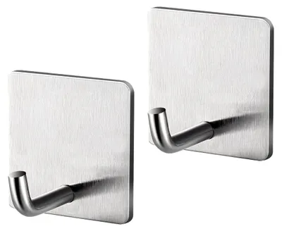 Produktbild von 2 Stück Handtuchhalterung ohne Bohren, selbstklebende Haken für Bad und Küche, Edelstahl, Silber