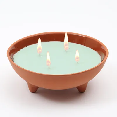 Produktbild von Duftkerze CITRONELLA - Echtwachs in Tonschale - 4 Dochte - Outdoorkerze - grün