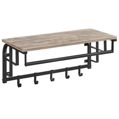 Immagine prodotto di VASAGLE mensola a muro con 5 ganci, appendiabiti, lunghezza 60 cm, grigio