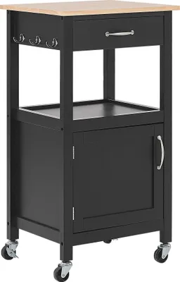 Produktbild von BELIANI Servierwagen Schwarz MDF Platte Gummibaumholz Kiefernholz 91 x 60 x 48 cm Landhausstil Traditionell Praktisch Multifunktional Wohnzimmer