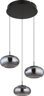 Image de Suspension LED, métal noir, verre fumé, H 150 cm