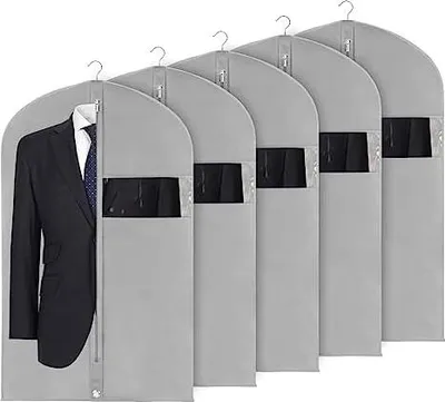 Produktbild von Syeeiex Kleidersack für die Aufbewahrung, 60x101 cm Atmungsaktiver Stoff, Kleidersäcke Lang für den Kleider Mäntel Abendkleider, 5 Stück, Grau