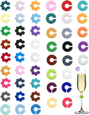 Imagen del producto de Marcadores para copas de vino de silicona, paquete de 48 unidades, de varios colores, reutilizables, ideales para fiestas