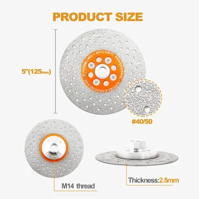 Obrázek produktu pro Diamantové řezací kotouče – diamantové pilové kotouče – sada 2 kusů – 125 mm – pro řezání dlaždic, kamene, mramoru a žuly – CE