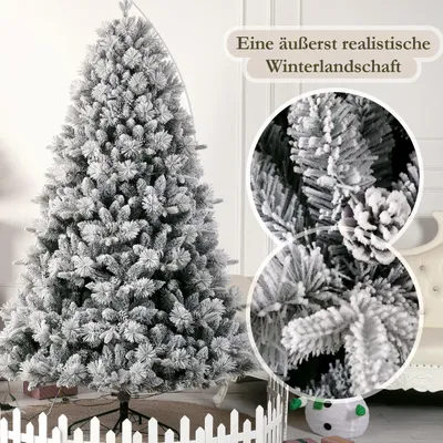 Produktbild von Künstlicher Weihnachtsbaum Schneetanne 210 cm mit 320 Warmweiße LED,1348 Spitzen,PE+PVC, stabiler Metallfuß, 62 Zweige,Tannenbaum, Christbaum