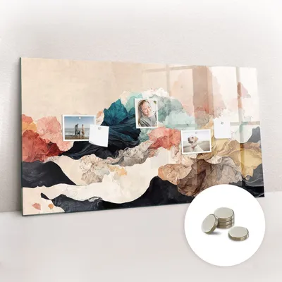 Obrázek produktu pro Magnetická Tabule na Zeď Skleněná - Memo Board Kleněnou Přední Stranou - 5 magnetů v balení - 120x60 cm - Abstraktní krajina