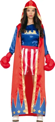 A woman wearing a boxer costume.
