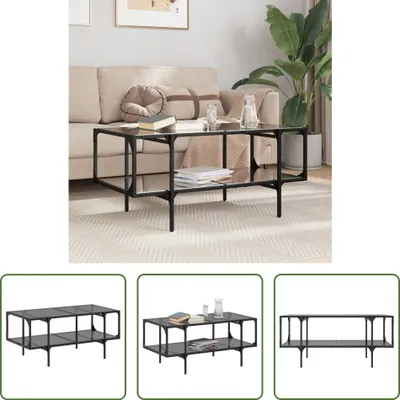 Zdjęcie produktu dla The Living Store Stolik kawowy ze szklanym blatem czarny 98,5x50x45 cm stalowy