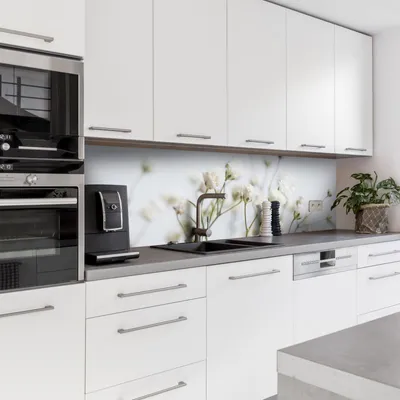 Produktbild von Dedeco Küchenrückwand Motiv: Blumen V6, 3mm Aluminium Alu-Platten als Spritzschutz Küchenwand Verbundplatte wasserfest, inkl. UV-Lack glänzend, alle Untergründe, 260 x 60 cm