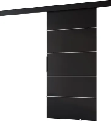 Produktbild von MINIO go for it, Schiebetür "PRIM B", Zimmertür, mit silbernen Zierleisten, schwarzer Griff, 106cm, Schwarze Farbe
