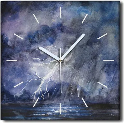 Produktbild von Coloray Uhr auf Leinwand 30x30 cm Wand Uhr Dekoration Wohnzimmer Segeltuch weiße Zeiger -Nachtsturm-Aquarelle.