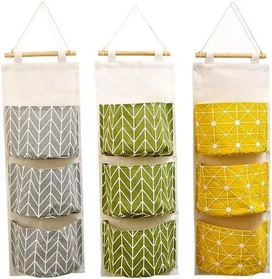 Produktbild von PolkaHome® 3er Set Hängeorganizer Wandorganizer mit 3 Fächern, 58,5x20,5 cm, wasserabweisend, Aufbewahrungstasche für Schlafzimmer,