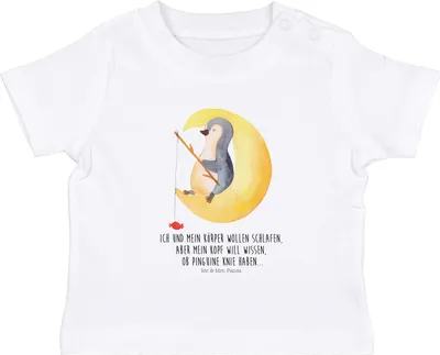 Produktbild von Mr. & Mrs. Panda Babyshirt Pinguin Mond 0. - 6. Monat - Weiß - Geschenk, Baby Kurzarmshirt, Schlafzimmer, schlafen, Neugierig, Kinder Oberteil, Top, T-Shirt, Angel