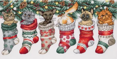 Produktbild von Panna Kreuzstich Stickpackung "Süße Weihnachtskatzen", Zählmuster, 37x19,5cm