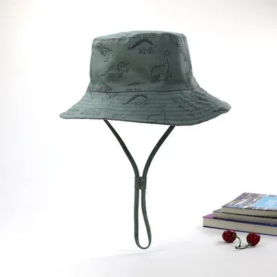 Produktbild von Kinderzonnehoed aus Baumwolle - 46 cm - unisex - sommer - für Kinder - Cartoon-Print - abnehmbarer Riemen