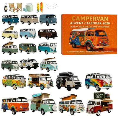 Produktbild von Adventskalender 2026, Camper Van Weihnachtskalender mit 24 Acryl Anhängern, Wohnmobil Deko für Weihnachtsbaum, Geschenk für Vanlife Fans
