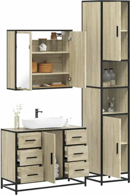 Obrázek produktu pro Maison Exclusive – 3dílná sada koupelnového nábytku Sonoma dub dřevěný materiál