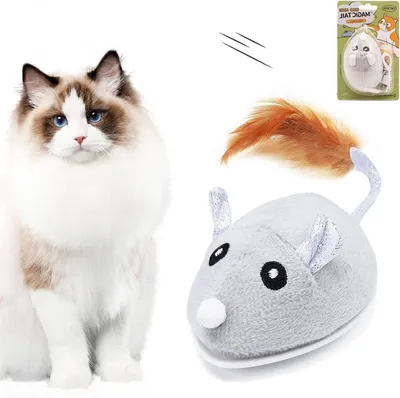 Produktbild von Elektrisches interaktives Katzenspielzeug – intelligente elektronische Maus mit Feder – Spielmaus für kleine und große Katzen
