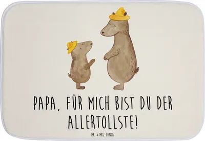 Produktbild von Mr. & Mrs. Panda Badezimmerteppich Bären mit Hut - Weiß - Geschenk, teppich für bad, Paps, Vatertag, Badematte, Muttertag, Lieblingsmensch, duschmatte, Family, Badteppich