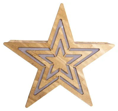 Produktbild von LED-Weihnachtsdeko "Stern" H: 33 cm, Deko im Landhaus Stil, aus Holz in natur, 34 x 8 x 33 cm, mit LED Platine – für Innenräume – Batteriebetrieb – Timerfunktion – Schiebeschalter