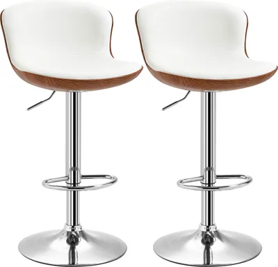 Produktbild von 2er-Set Barhocker, höhenverstellbar, Metallgestell, drehbarer Sitz, Cremeweiß