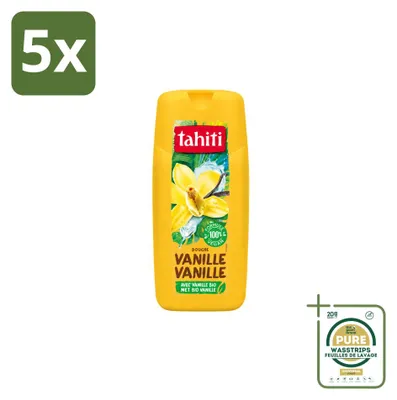 Imagen del producto de 5 unidades de gel de ducha Tahiti, aroma a vainilla, 300 ml cada uno. Paquete ahorro