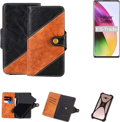 Produktbild von K-S-Trade Handyhülle Schutzhülle Bookstyle Case Wallet-Case kompatibel mit OnePlus 8 Handy Cover Bumper Klapphülle schwarz hellbraun 1x