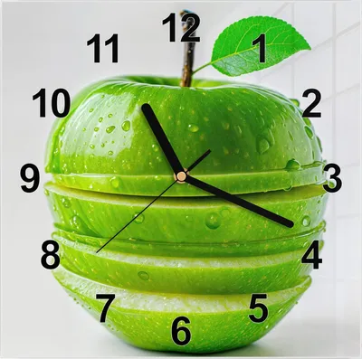 Produktbild von Wanduhr aus Glas mit Motiv Geschnittener Apfel- 30 x 30 cm - inkl. Aufhängesystem