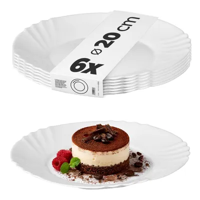 Productafbeelding van KADAX Dessertborden, set van 6, diameter 20 cm, eenvoudige borden van gehard glas, geschikt voor taart, salade, ontbijt, hoofdgerechten, vaatwasmachinebestendig (wit)