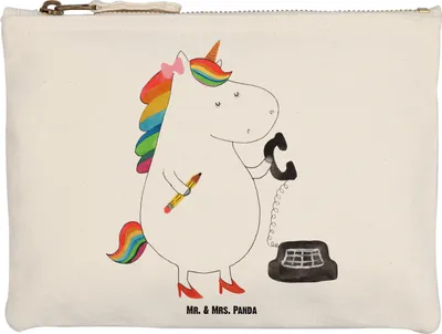 Produktbild von Mr. & Mrs. Panda Pouch Einhorn Sekretärin Größe M - Weiß - Geschenk, Unicorn, Büro, Einhörner, Mäppchen, Kosmetiktasche, Steuerkanzlei, Kulturbeutel, kosmetiktäschchen