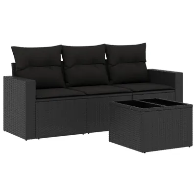 Obrázok produktu pre vidaXL 4-dielna záhradná sedacia súprava s vankúšmi Black Poly Rattan