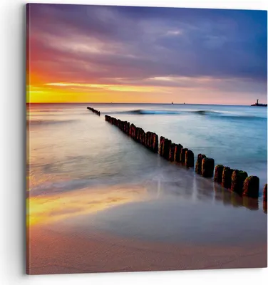 Produktbild von Bild auf Leinwand - Leinwandbild - Meer Küste Strand Sonnenaufgang - 70x70cm - Wand Bild - Wanddeko - Leinwanddruck - Bilder - Kunstdruck - Wanddekoration - Leinwand bilder - Wandkunst - AC70x70-2781