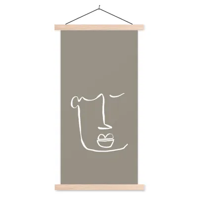 Produktbild von MuchoWow® Textilposter Lippen - Abstrakt - Strichzeichnung 40x80 cm mit holzfarbenen Rahmen - Wohnzimmer
