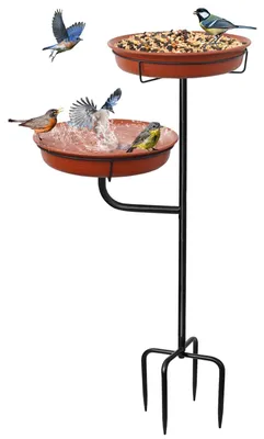 Image de Bain d'oiseaux sur pied - Métal - Bronze - 26,5 cm de diamètre - Mangeoire pour oiseaux et baignoire pour oiseaux