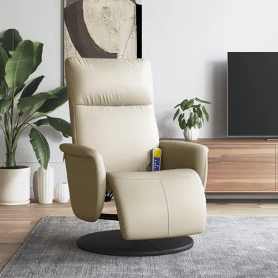 Image de vidaXL Fauteuil de massage avec repose-pieds Crème Similicuir