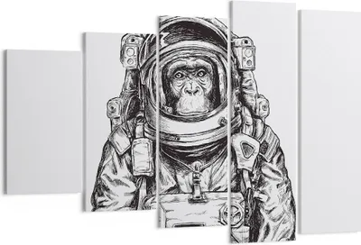 Produktbild von Bild auf Leinwand - Leinwandbild - 5 Teile - Schimpanse Astronaut Zeichnung - 150x100cm - Wand Bild - Wanddeko - Wandbilder - Leinwanddruck - Bilder - Wanddekoration - Leinwand bilder - EG150x100-4312