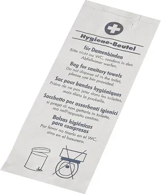 Produktbild von Hygienebeutel 28 cm x 11 cm x 5,5 cm weiss "bedruckt"