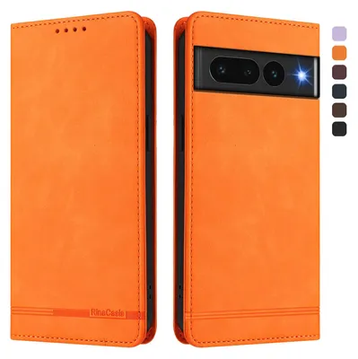 Produktbild von Hülle für Google Pixel 7 Pro, Retro Kunstleder Ständer Klapphülle mit Kartenfächer und Magnetische Orange