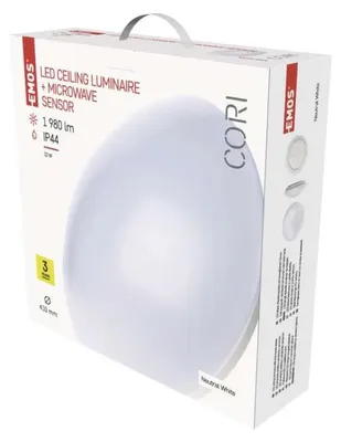 Zdjęcie produktu dla EMOS Biała lampa sufitowa/ścienna LED z czujnikiem ruchu 22W IP44 ZM3413