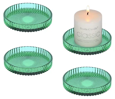 Productafbeelding van Glazen kerzenstandaarden - 4 stuks - Rond, geschikt voor stompkaarsen - Transparant, groen, diameter 9 cm