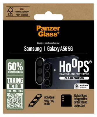 Produktbild von PanzerGlass ® Hoops® Kameraschutz Transparent Samsung Galaxy A56 5G, Samsung, Samsung - Galaxy A56 5G, Trockene Anwendung, Kratzresistent, Schockresistent, Transparent, 1 Stück(e)