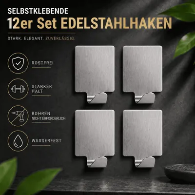 Produktbild von 12 Edelstahl Handtuchhaken Klebehaken Wandhaken Küche Bad Haken selbstklebend