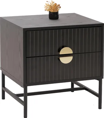 Image de Table de nuit HWC-O39, table d'appoint armoire, tiroir mélamine MDF métal 50x48x39cm ~ aspect bois noir