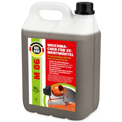 Obrázok produktu pre Plastifikátor do stavebných mált 5L Nahrádza vápno v murovacích a omietacích maltách Pre teploty do -2°C HALBAU M06