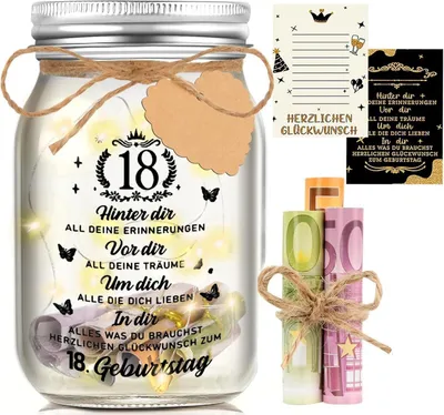 Produktbild von LED Flaschenlicht Geldgeschenke 18. Geburtstag Mädchen Junge, Verpackung Johiux