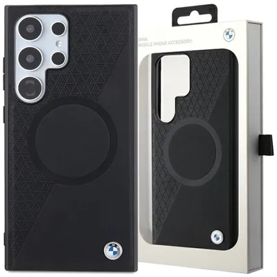 Obrázok produktu pre Puzdro BMW BMHMS24L23RTPK pre Samsung Galaxy S24 Ultra S928, čierne, čierne, tvrdé, podpisová koža Half Textured & Circle MagSafe